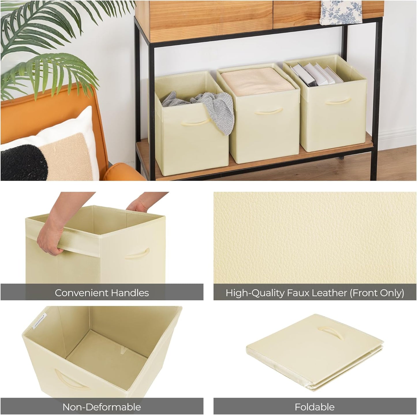 StorageWorks Beige Storage Cubes, 11 Inch Cube Storage Bins with Handle, Cube Storage Organizer