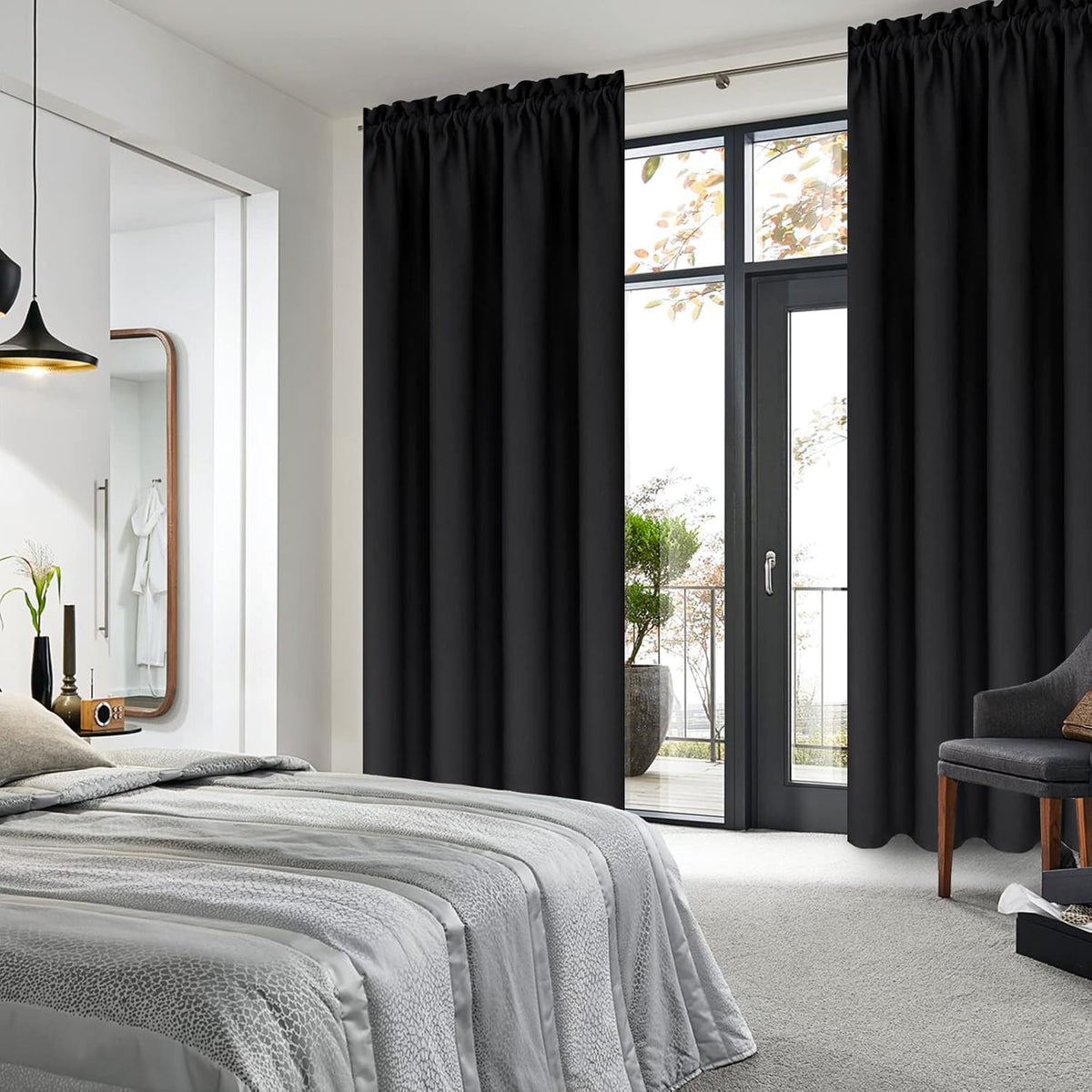 DWCN Black Blackout Curtains for Bedroom –Rod Pocket Thermal Insulated Room Darkening Drapes for