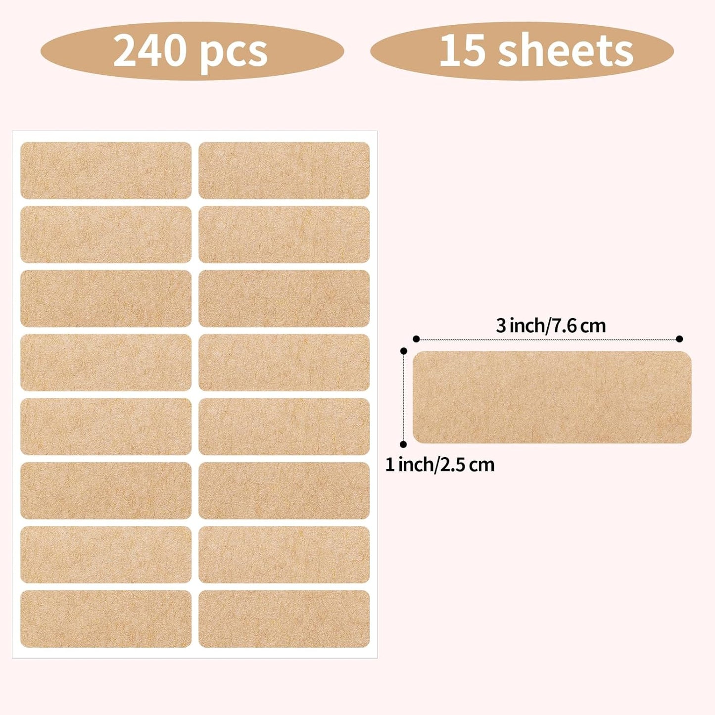 Removable Kraft Label Stickers- Writable Gift Tag Stickers Labels, Self-Adhesive Brown Kraft Label
