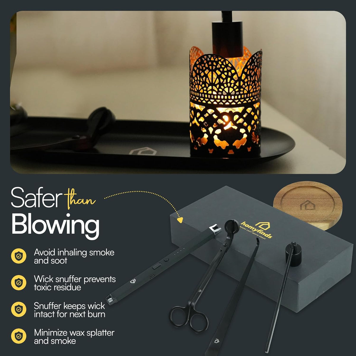 Candle Accessory Set 5 in 1 Candle Care Kit with Wick Trimmer, Dipper, Snuffer, Rechargeable Candle