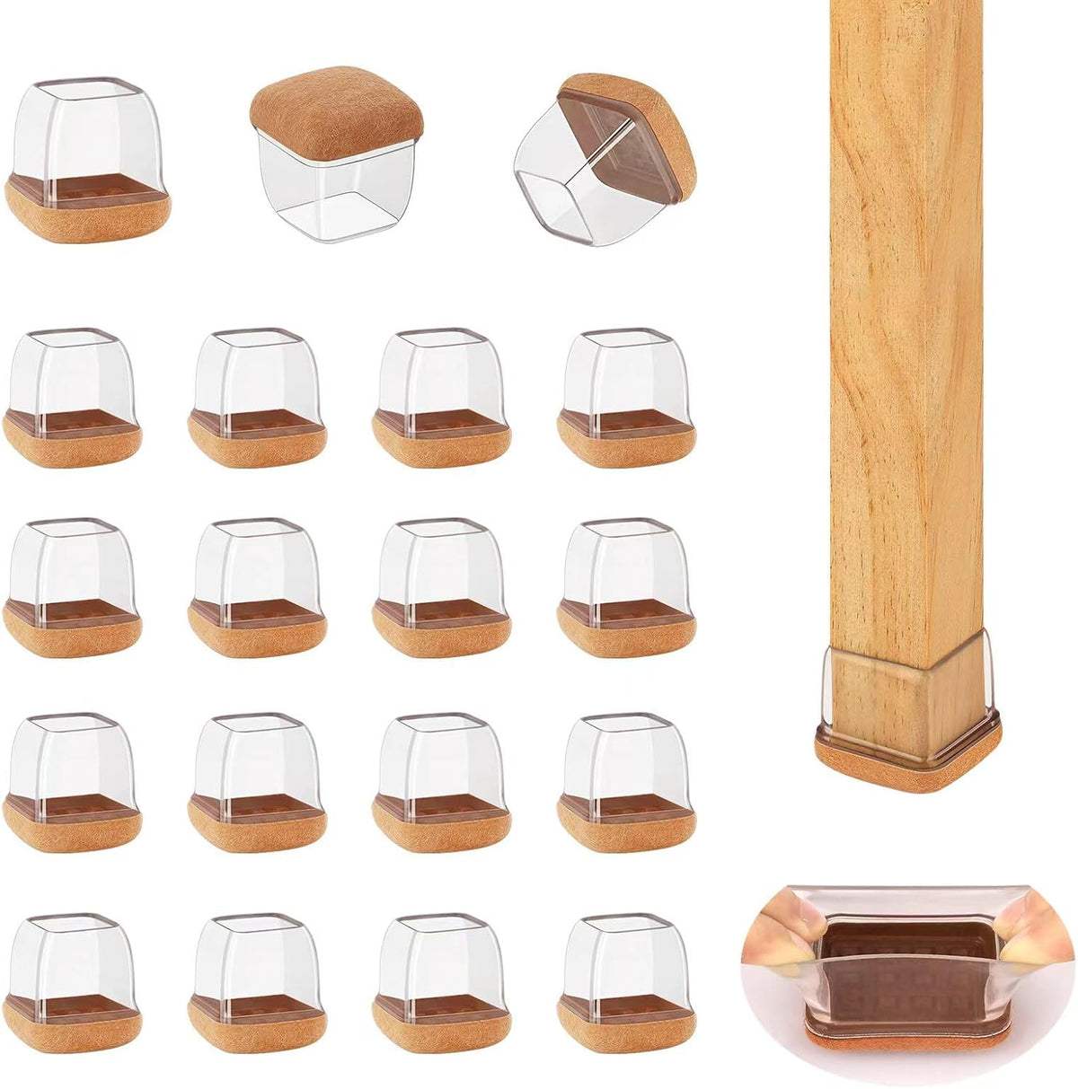 16 Pcs Small Square Chair Leg Protectors for Hardwood Floors, Silicone Chair Leg Floor Protectors