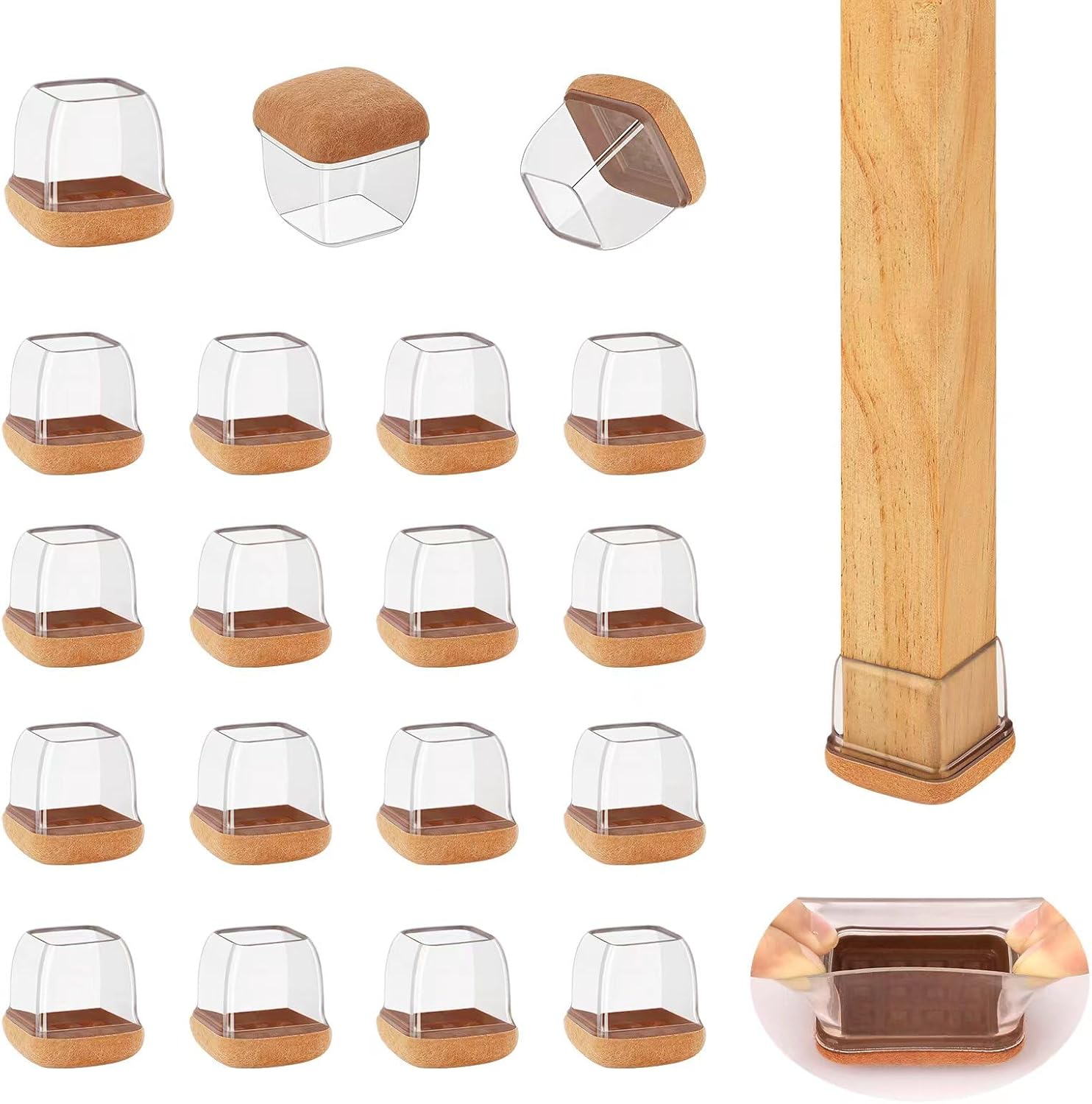 16 Pcs Small Square Chair Leg Protectors for Hardwood Floors, Silicone Chair Leg Floor Protectors