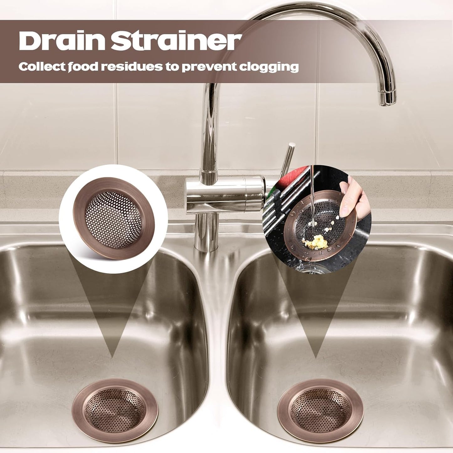 Retisee 2 Pcs Sink Strainer Stainless Steel Kitchen Sink Drain Strainer Basket Cover Mesh Hair Food