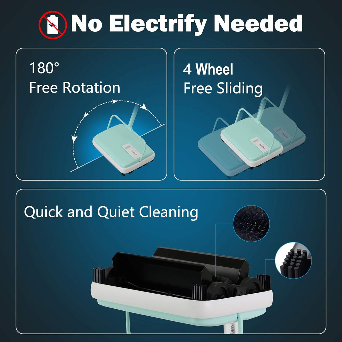 Eyliden Carpet Sweeper, Mini Size Lightweight Hand Push - No Noise, Non-Electric, Easy Manual