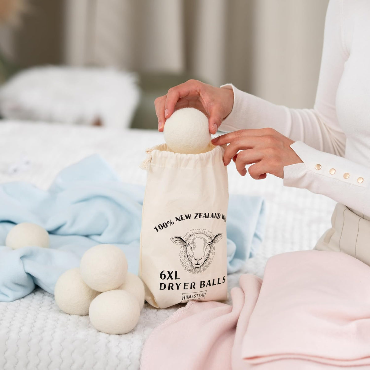 XL Wool Dryer Balls 6-Pack – 100% New Zealand Wool, Natural Fabric Softener & Static Reducer