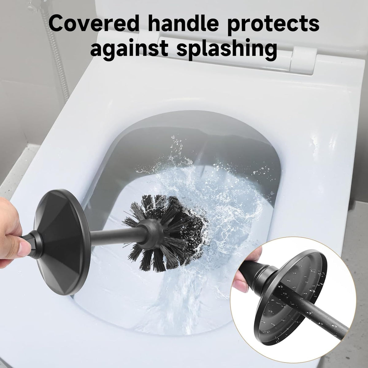 Black Toilet Brush and Holder，Extra Long Handled Toilet Brush for Bathroom，Stainless Steel Heavy
