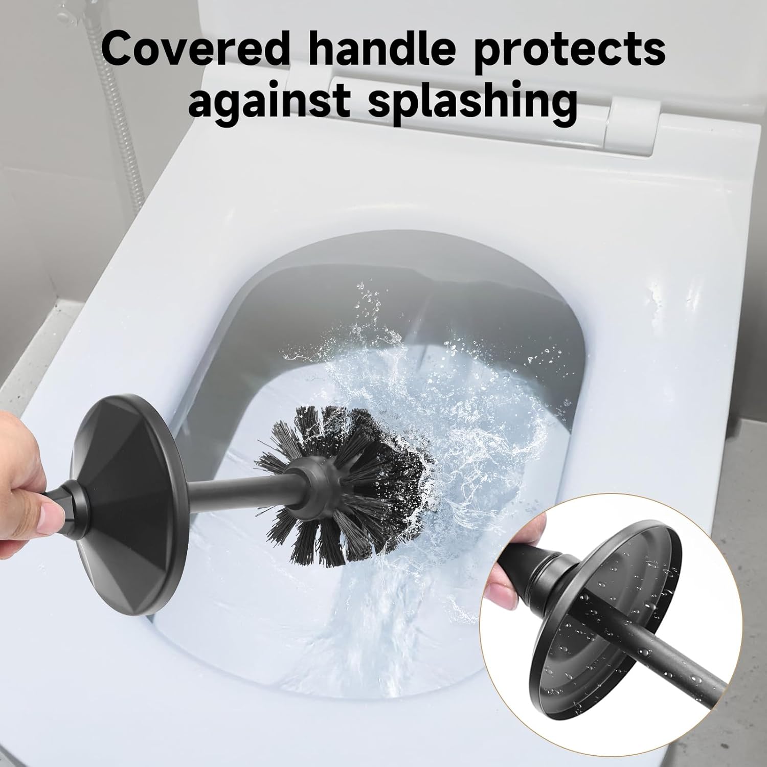 Black Toilet Brush and Holder，Extra Long Handled Toilet Brush for Bathroom，Stainless Steel Heavy
