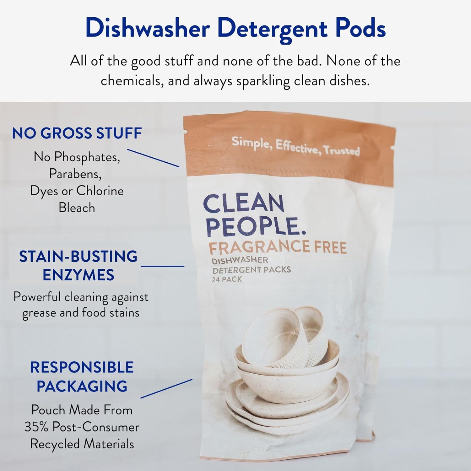 The Clean People Dishwasher Pods - Cuts Grease & Rinses Sparkling Clean - Residue-Free - Phosphate