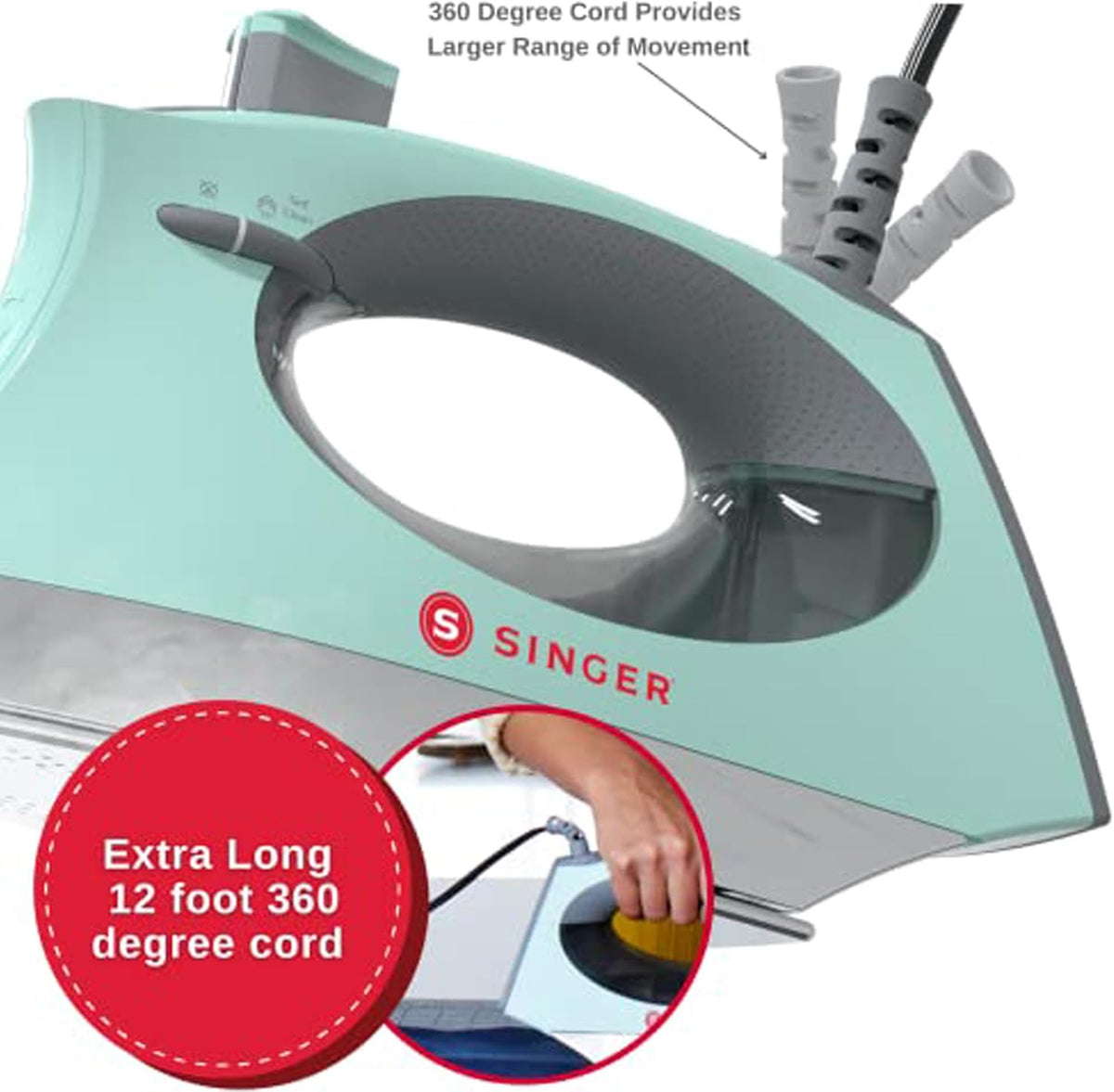 SINGER SteamCraft Plus Digital Display Iron, Five Fabric Settings, OnPoint Tip for Easy Ironing