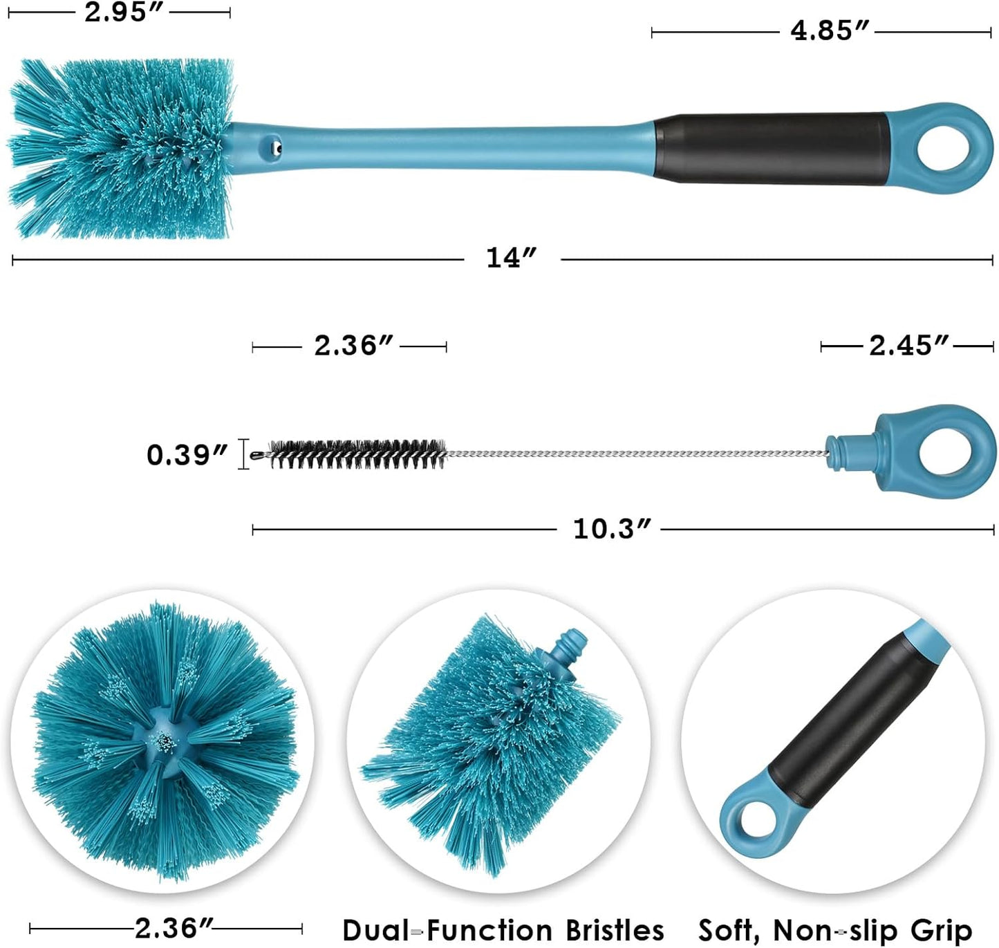 2-in-1 Bottle Cleaning Brush and Hidden Straw Brush, Long Handle Water Bottle Brush Cleaner with