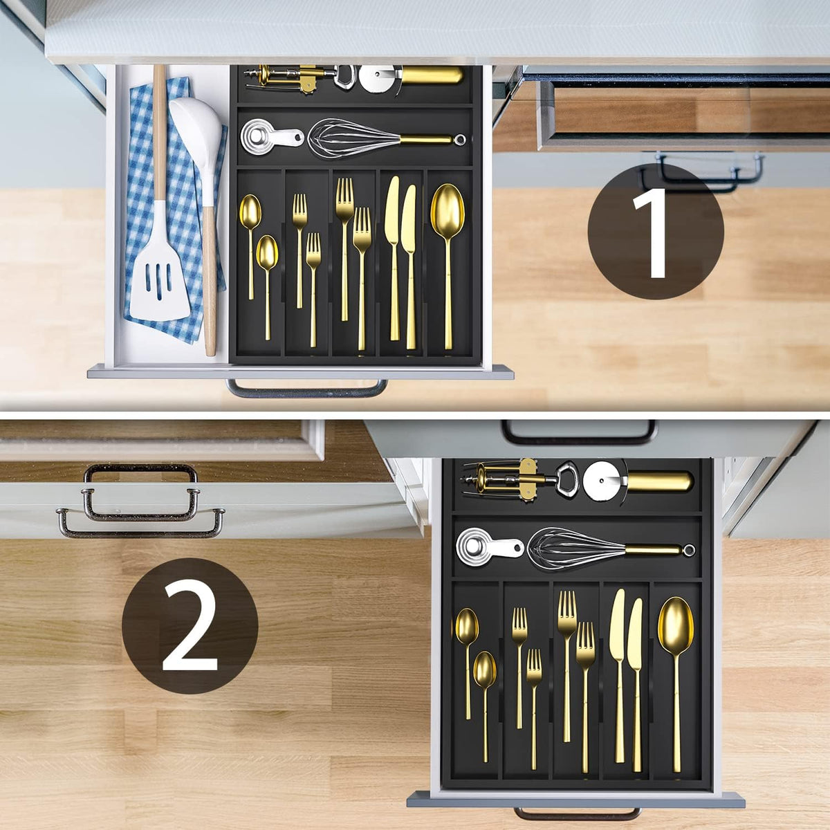 Utensil Organizer Silverware Drawer Organizer - 7 Slots Bamboo Silverware Tray For Kitchen Cutlery