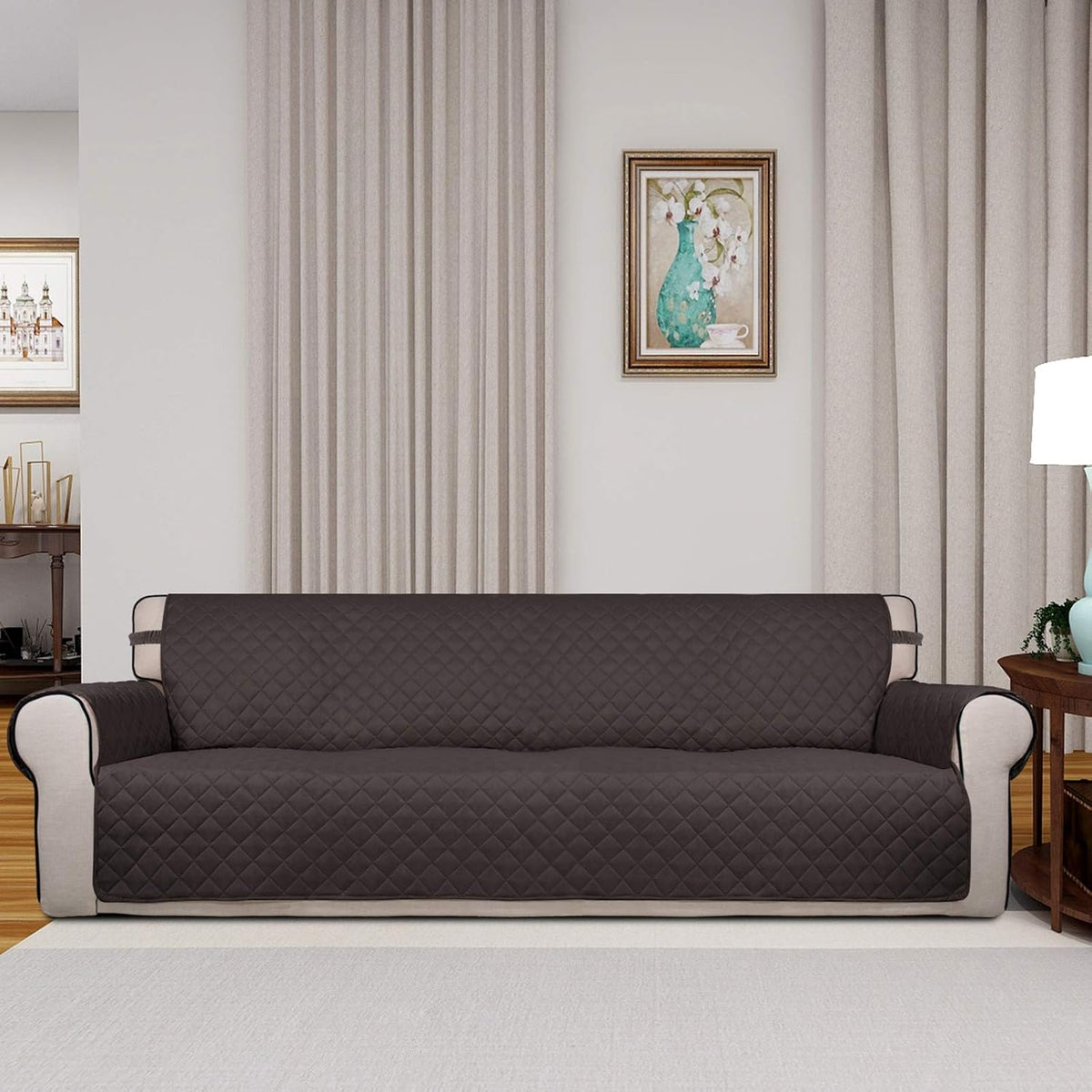 PureFit Reversible Quilted Sofa Cover, Water Resistant Slipcover Furniture Protector, Washable
