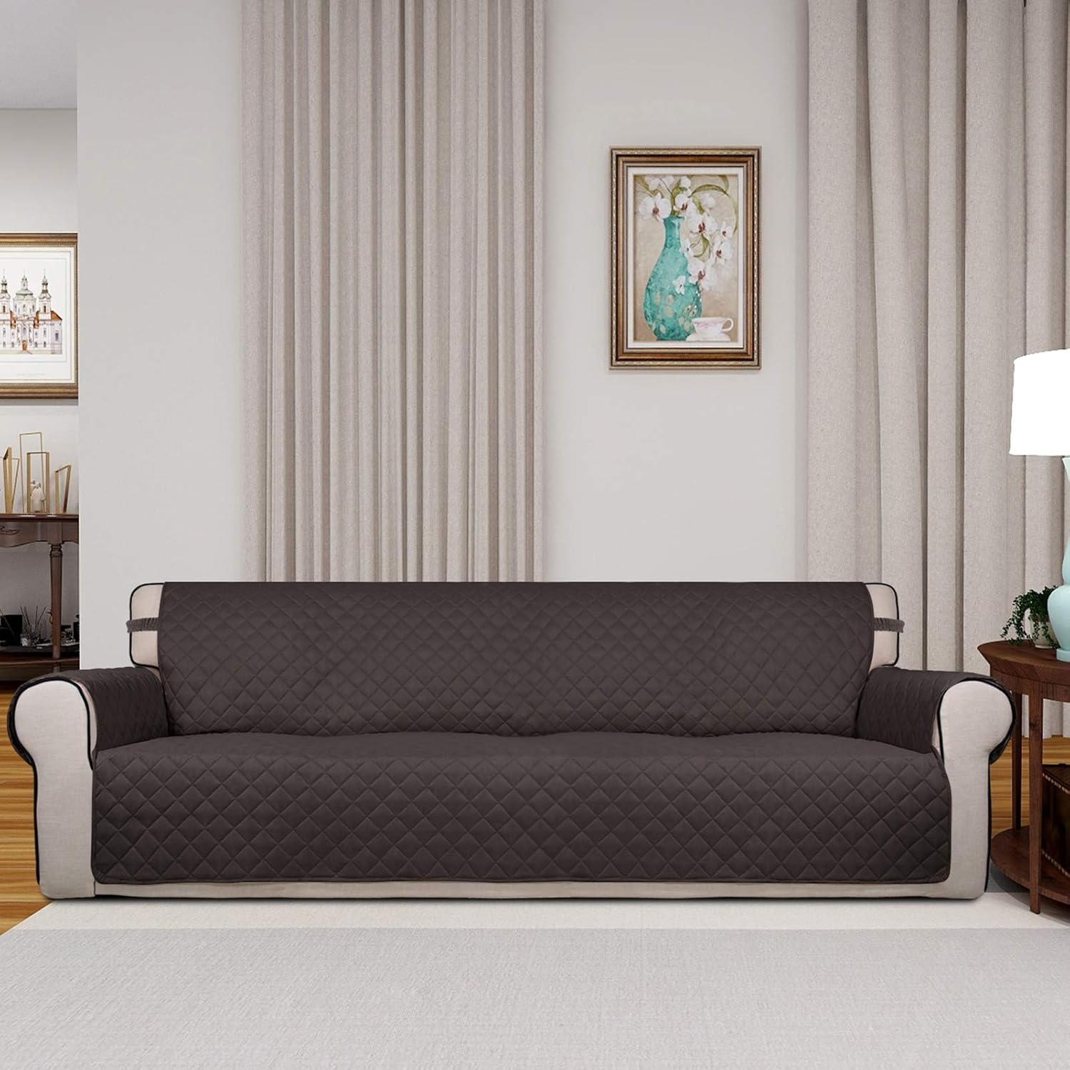 PureFit Reversible Quilted Sofa Cover, Water Resistant Slipcover Furniture Protector, Washable