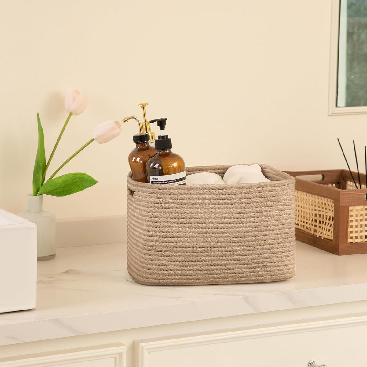 OIAHOMY 4 Pack Storage Baskets for Organizing, Cube Storage Bins for Shelves, Rectangle Storage