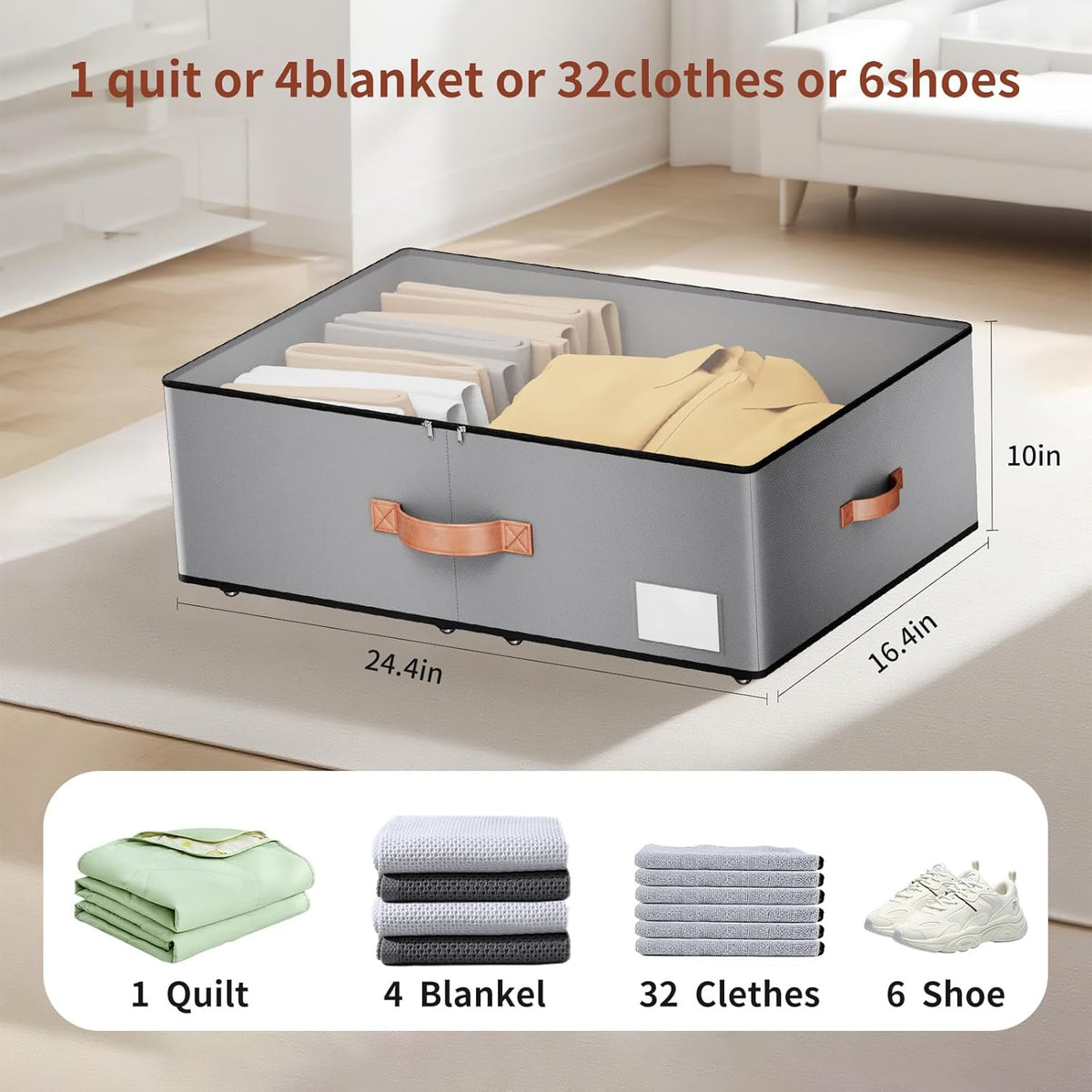 Under bed Storage With Wheels,Large Capacity 10 inches Height Storage Bins,Rolling Under bed Shoe