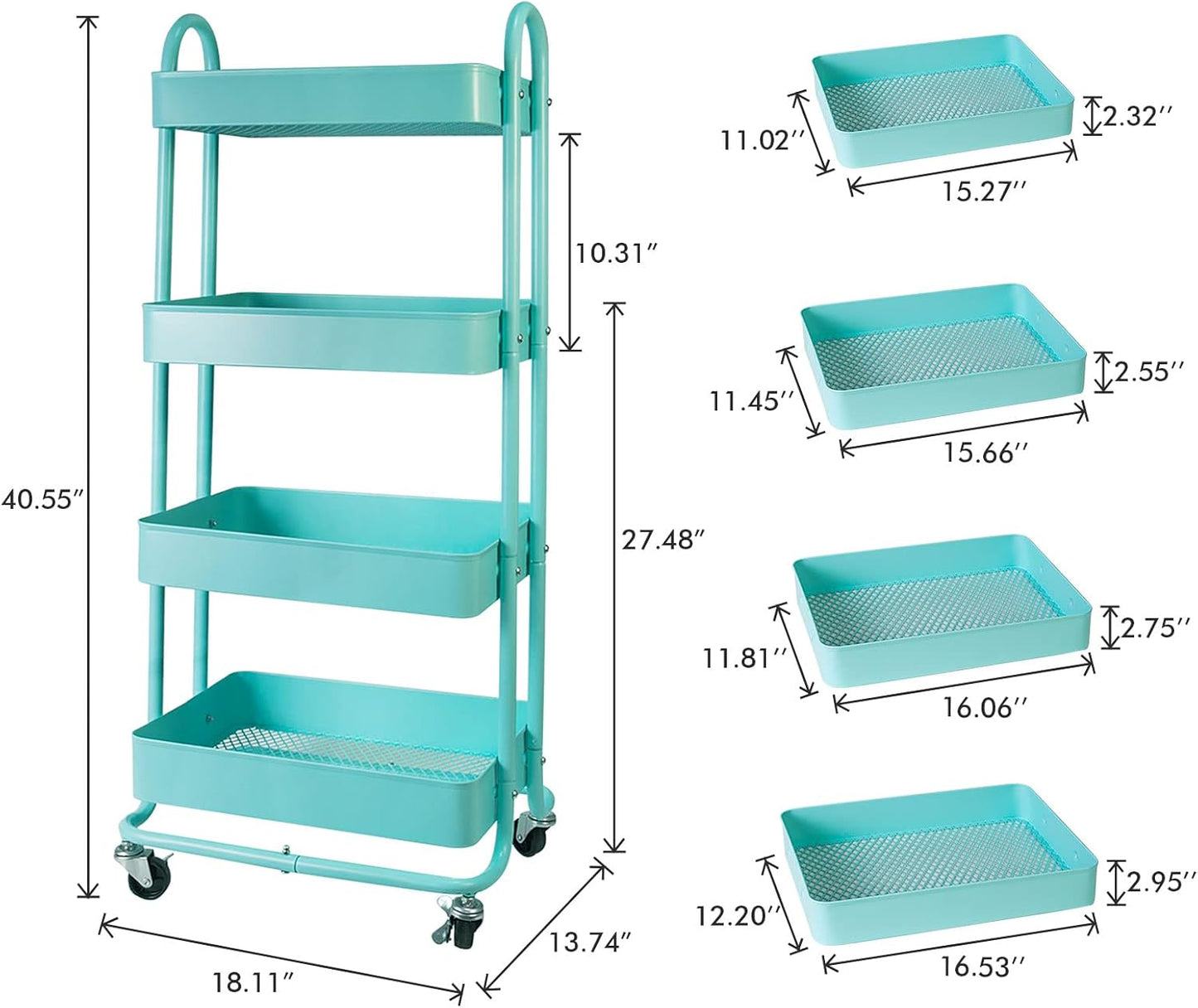 elabo 4-Tier Metal Mesh Utility Rolling Cart, Storage Organizer Trolley Services Cart with Lockable