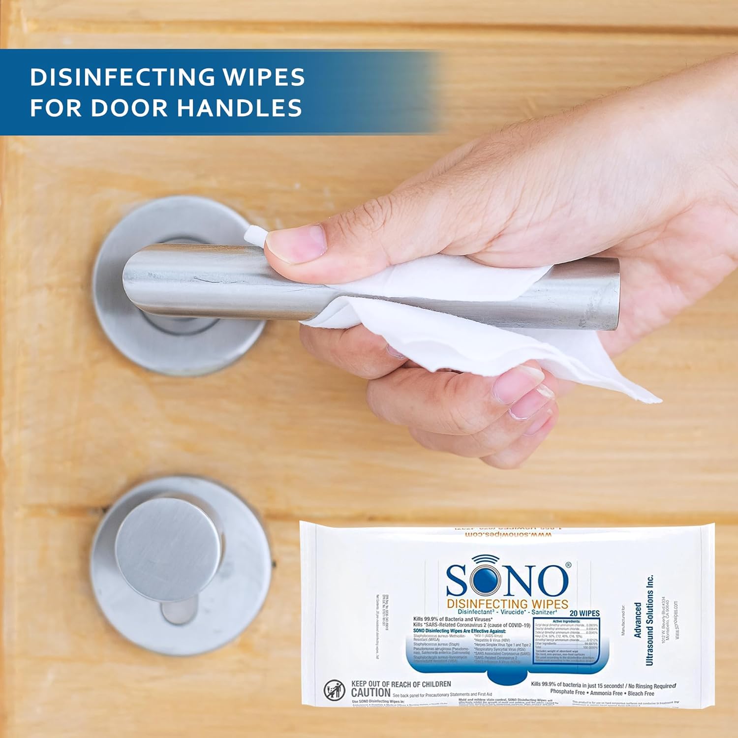 SONO Disinfecting Wipes - 60 Count (Pack of 3) + Sanitizer, Travel Size, Alcohol-Free, No Bleach