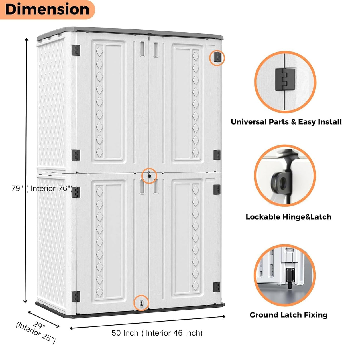 ZZM Resin Outdoor Storage Shed, 67 Cu.ft Vertical Resin Tool 4x6 FT Cabinet w/o Shelf for Garden