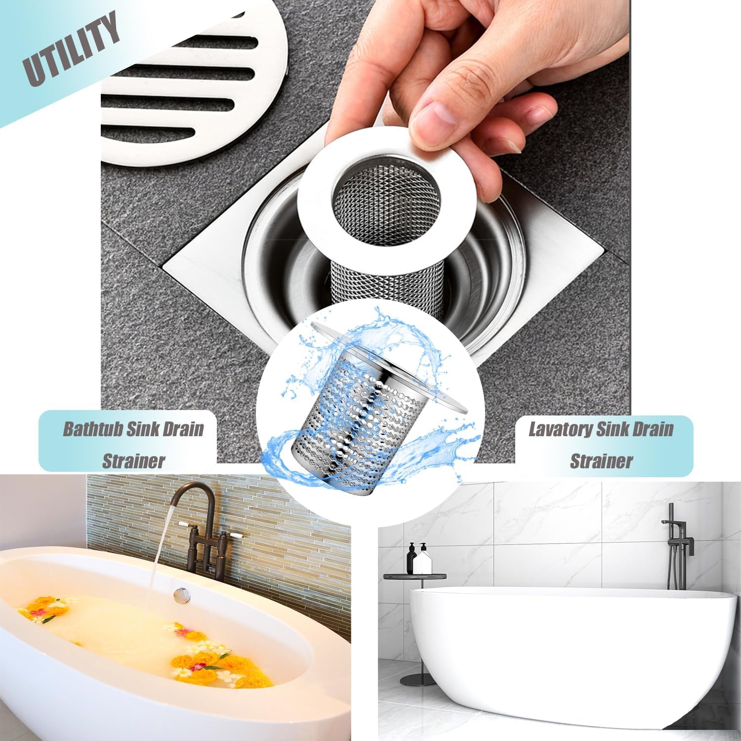 4 PCS Bathroom Sink Drain Strainers, Fit Hole Size from 1.25" to 2.17", Utility Recyclable Sink