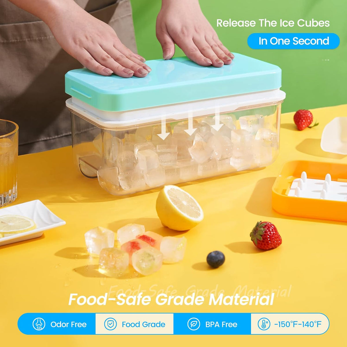 PHINOX Ice Cube Tray with Lid and Bin, 3 Pack Plastic Ice Cube Tray Molds, 96(4 * 8 * 3) pcs Ice