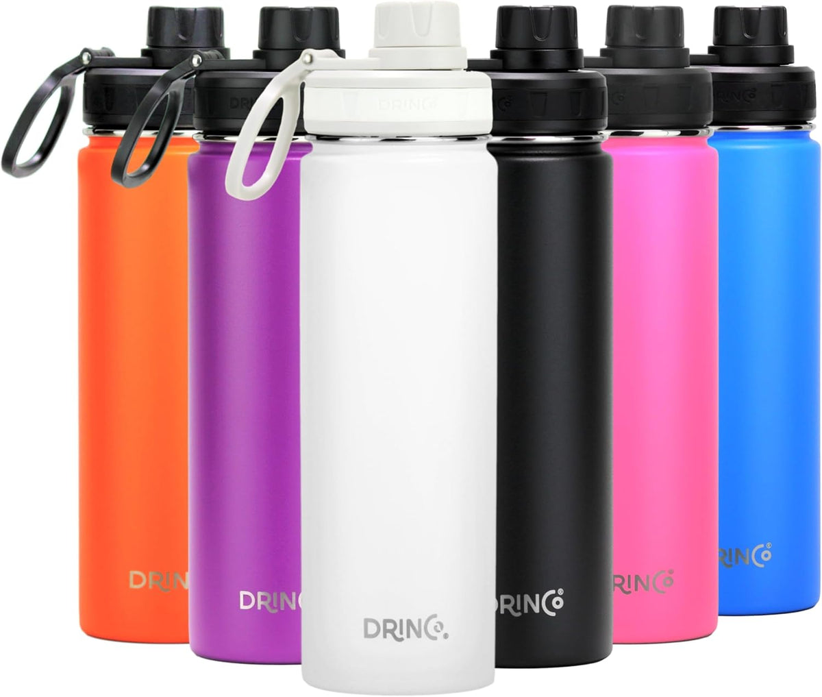 DRINCO Stainless Steel Water Bottle Spout Lid Vacuum Insulated Double Wall Water Bottle Wide Mouth