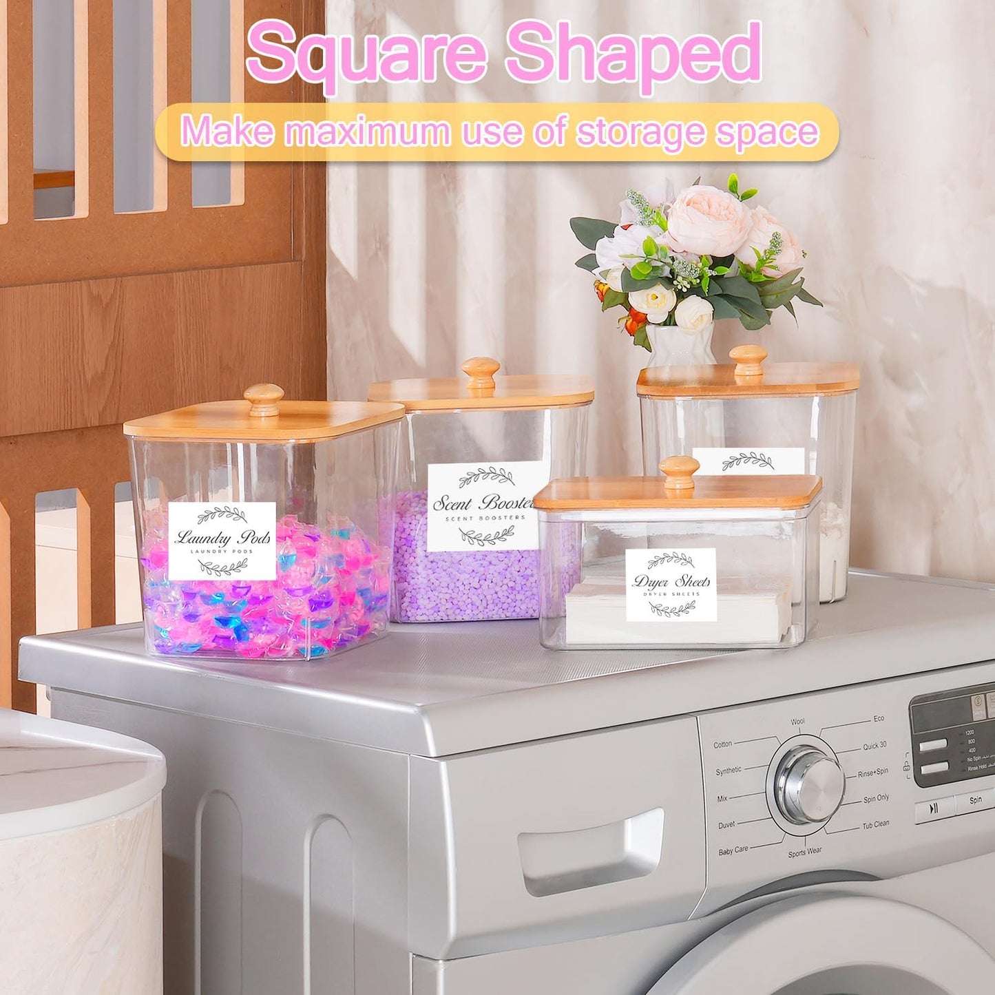 efluky 4+1 pack Laundry Pods Container & Dryer Sheet Holder Set,Clear Laundry Room Organization