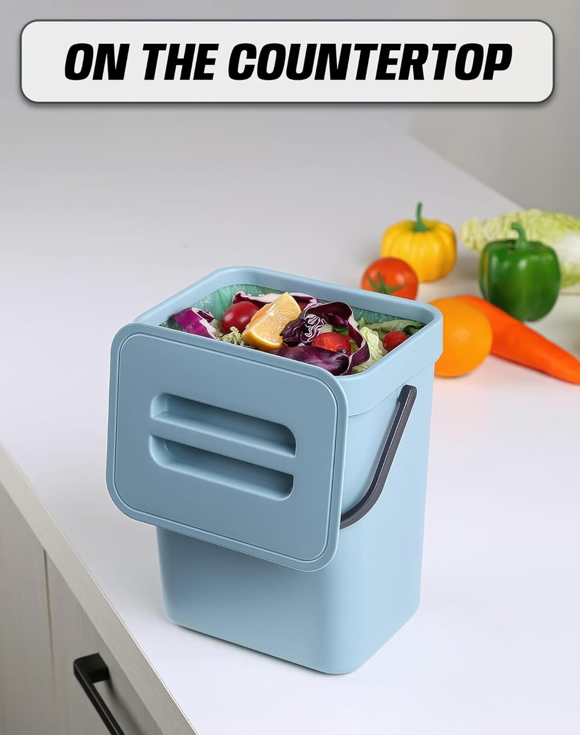 1.3 Gallon Small Trash Can with Lid - Countertop Food Waste Bin, Kitchen Hanging Trash Can for