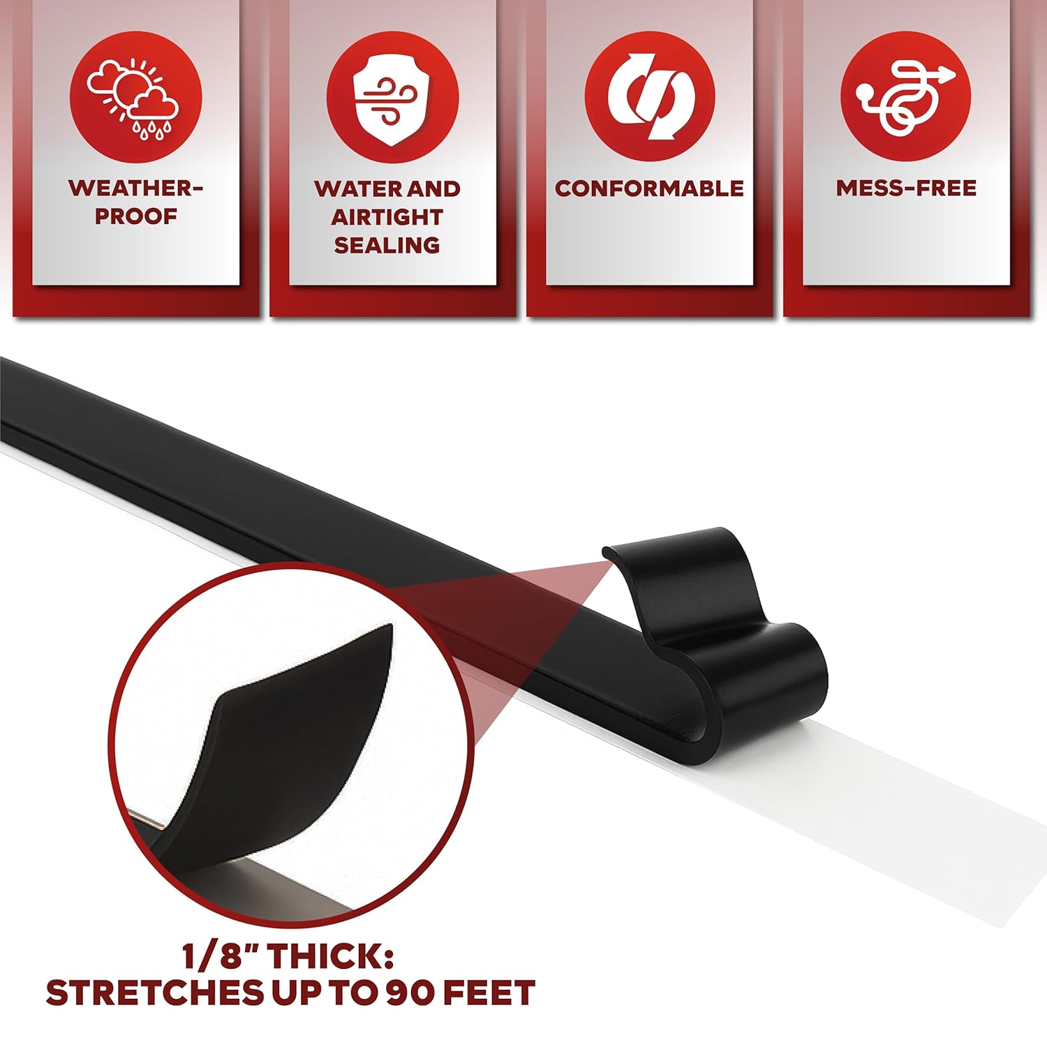 XFasten Butyl Tape Black, 1/2 in x 30 ft x 1/8 in – Easy-to-Work-with Automotive Butyl Sealant