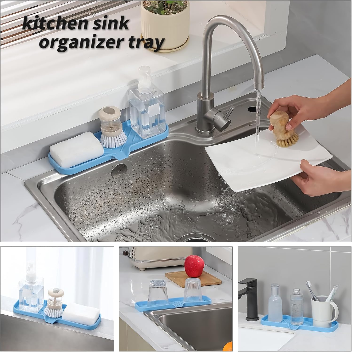 Silicone Bathroom Soap Dishes with Drain Spout-Bathroom and Kitchen Sink Organizer,Sponge