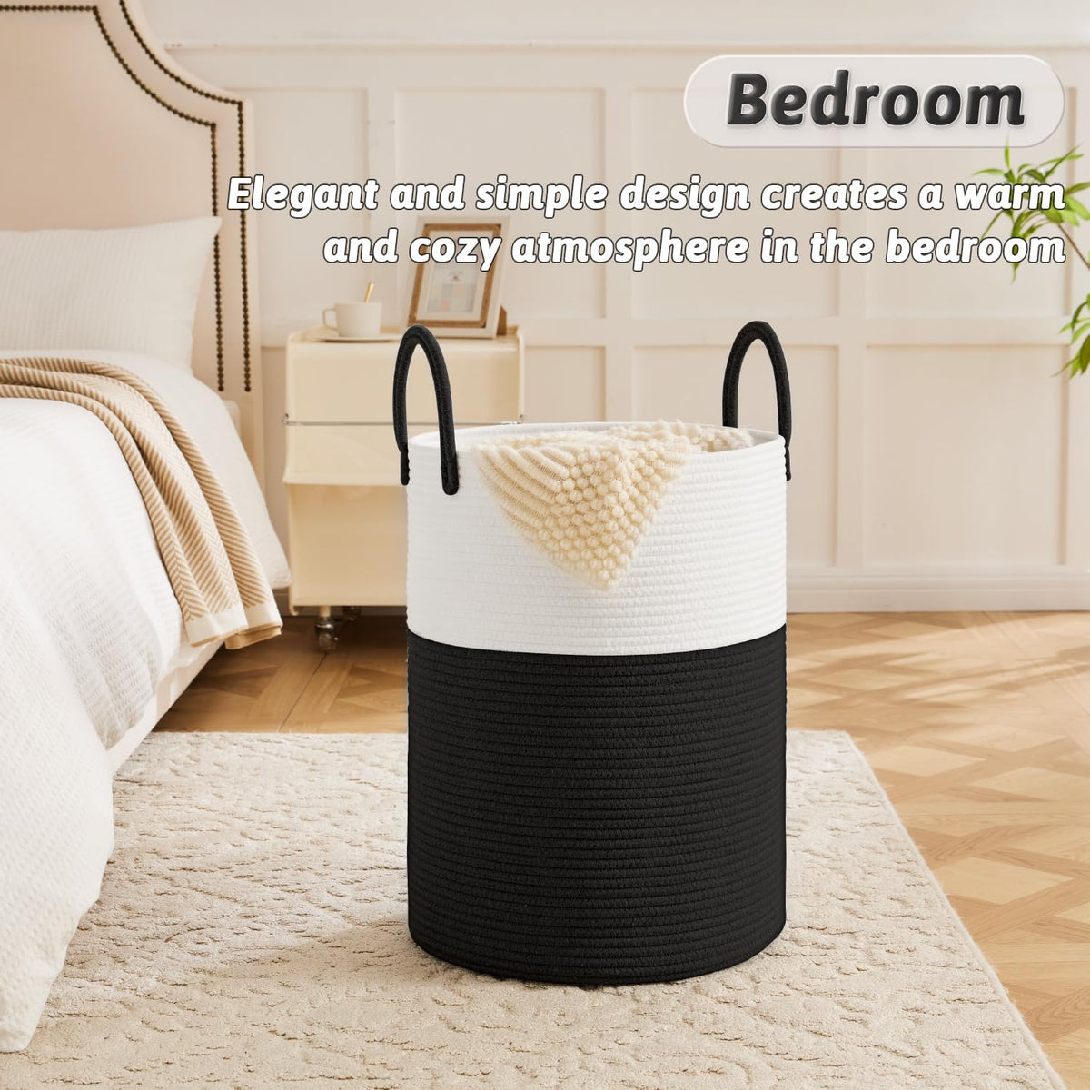Laundry Basket,Woven Cotton Rope Laundry Hamper,80L for Decorative Storage of Dirty Clothes,Toys