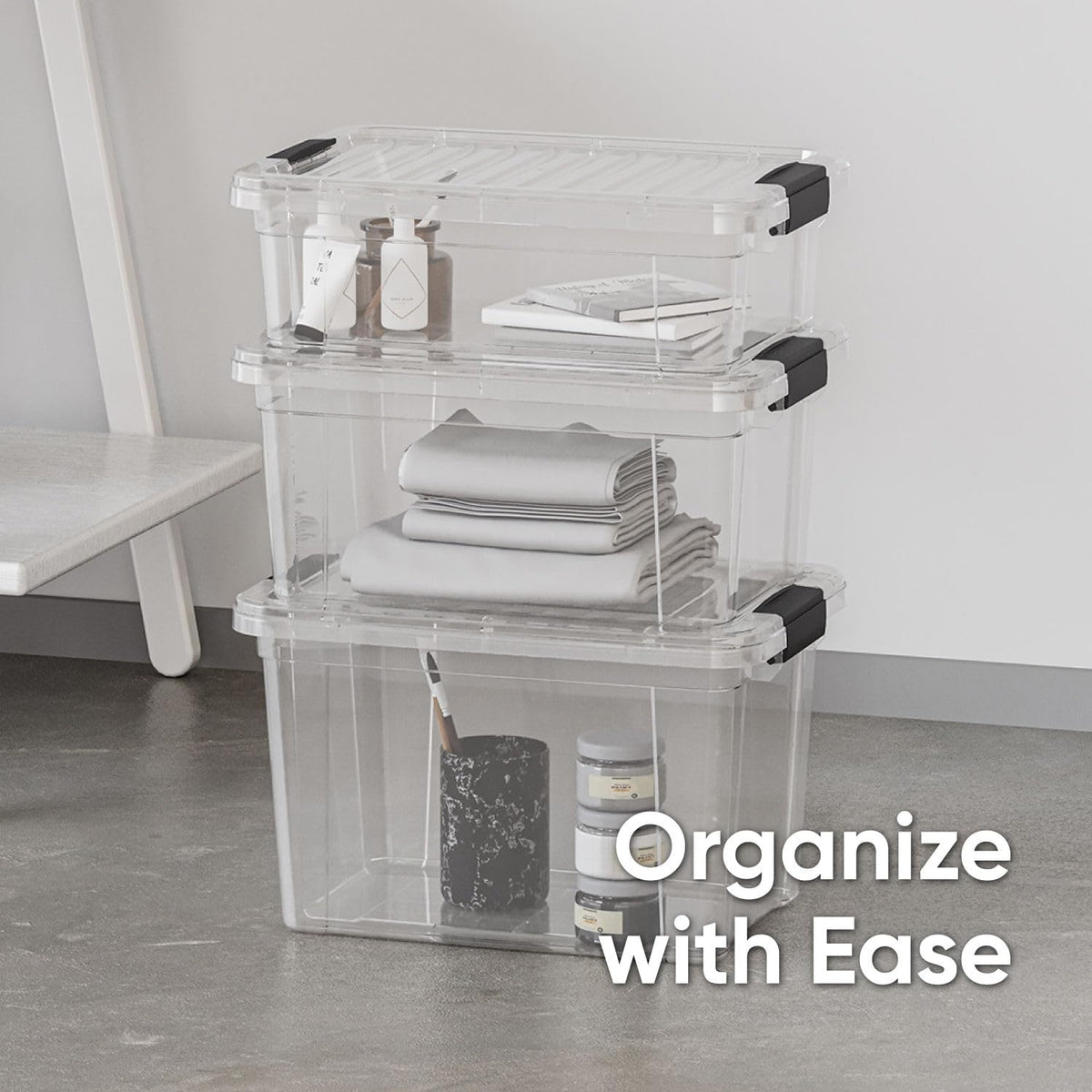 Superio Storage Bins with Lids- 2 Pack, 7.4 Qt Clear Boxes for Organizing, Stackable Plastic
