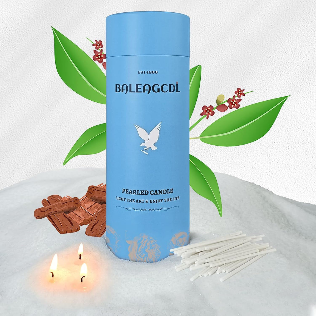 Sandalwood Scented White Pearled Candle 18oz Luxury Sand Candle Granulated Wax - 30 Cotton Wicks