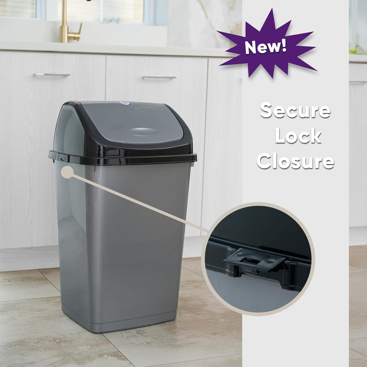 Superio Kitchen Trash Can 13 Gallon with Swing Lid, Plastic Tall Garbage Can Outdoor and Indoor