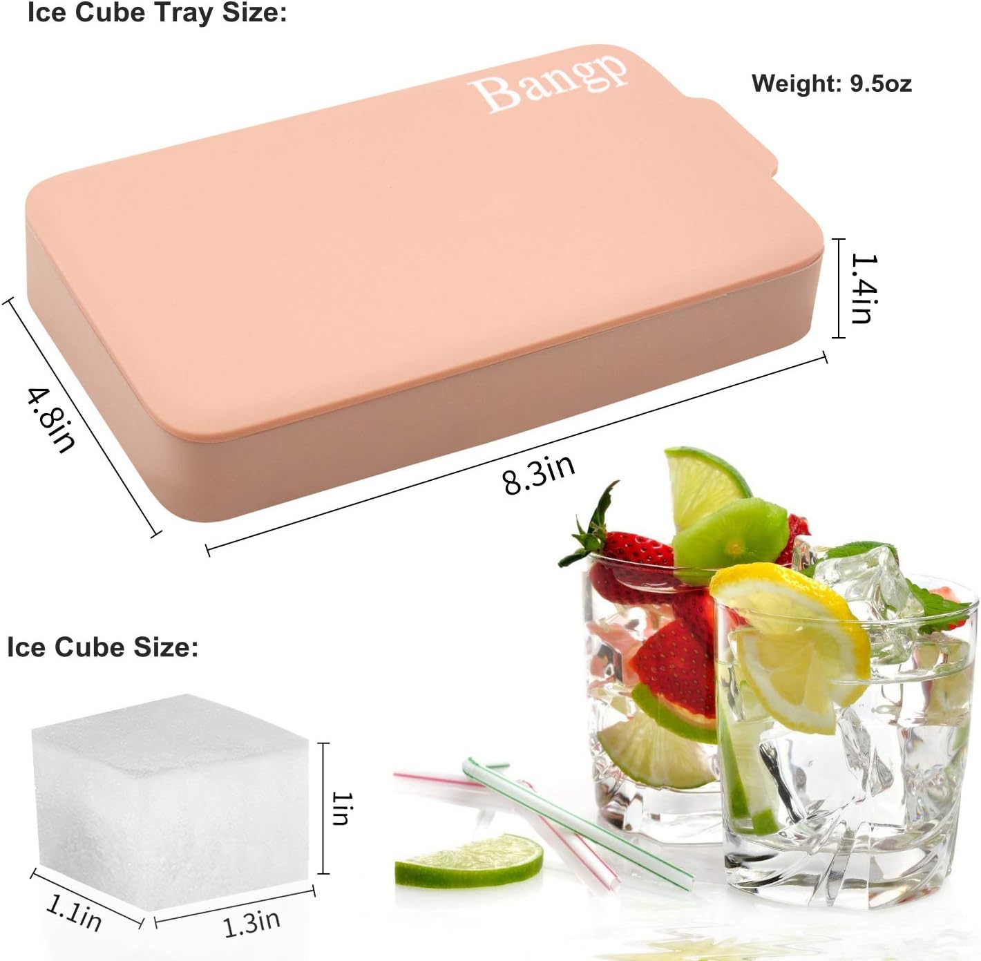 Bangp Premium Ice Cube Trays 2 Pack,Easy-Release Silicone Ice Cube Tray,24 Ice Cube Trays for