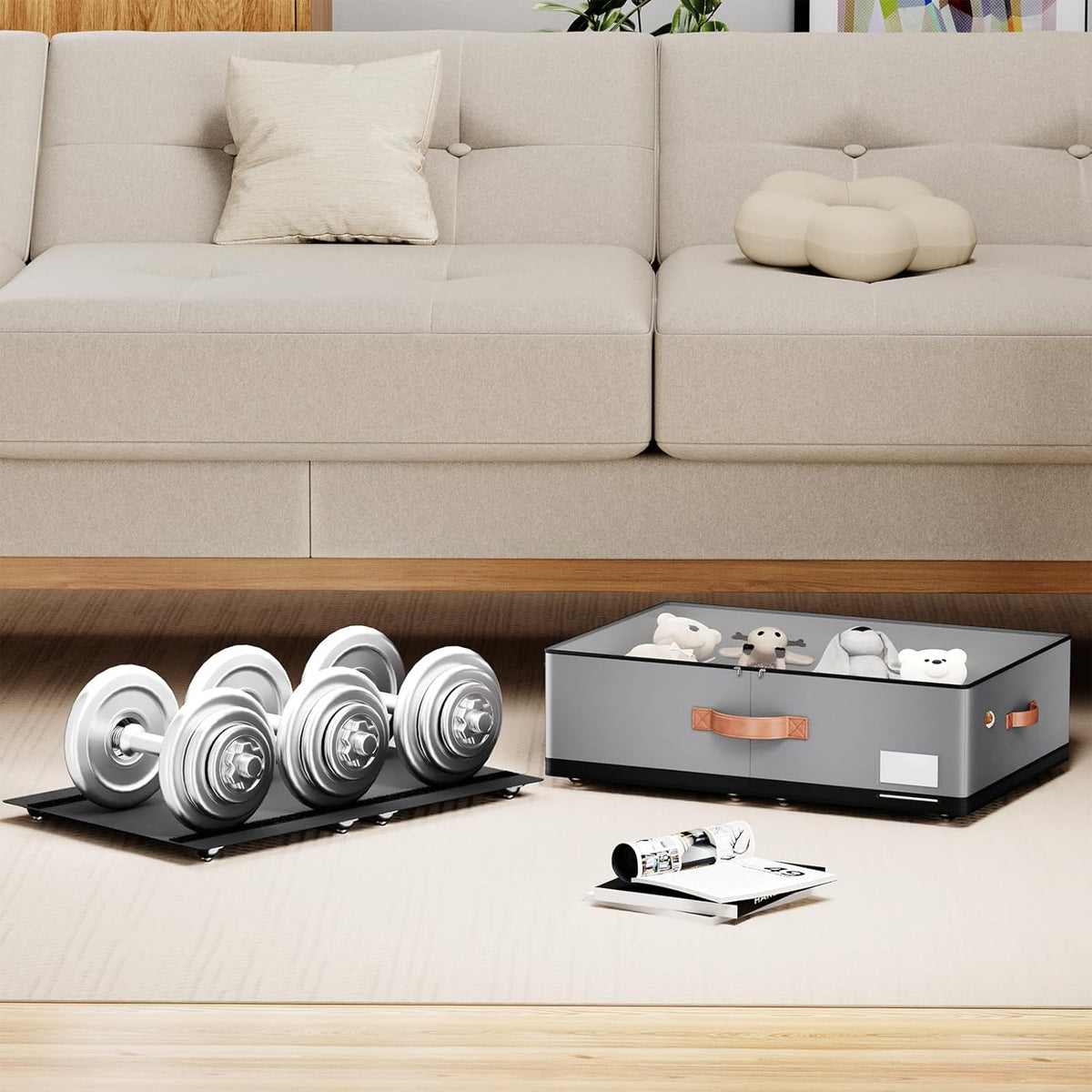 Under bed Storage With Wheels,Large Capacity 7.5 inches Height Storage Bins,Rolling Under bed Shoe