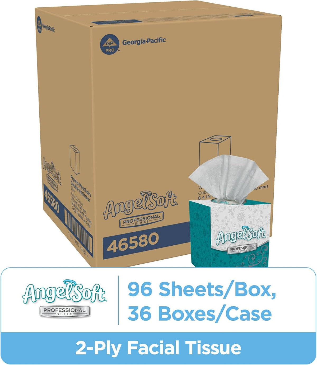 Angel Soft Professional Series 2-Ply Facial Tissue (46580), 96 Sheets, 36 Boxes, Bulk Pack, Ideal