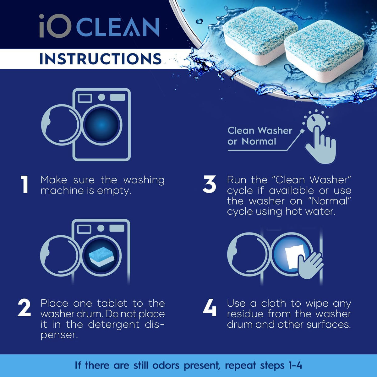Washing Machine Cleaner and Descaler Tablets 24 Pcs - Deep Clean and Descaling for HE Front and Top
