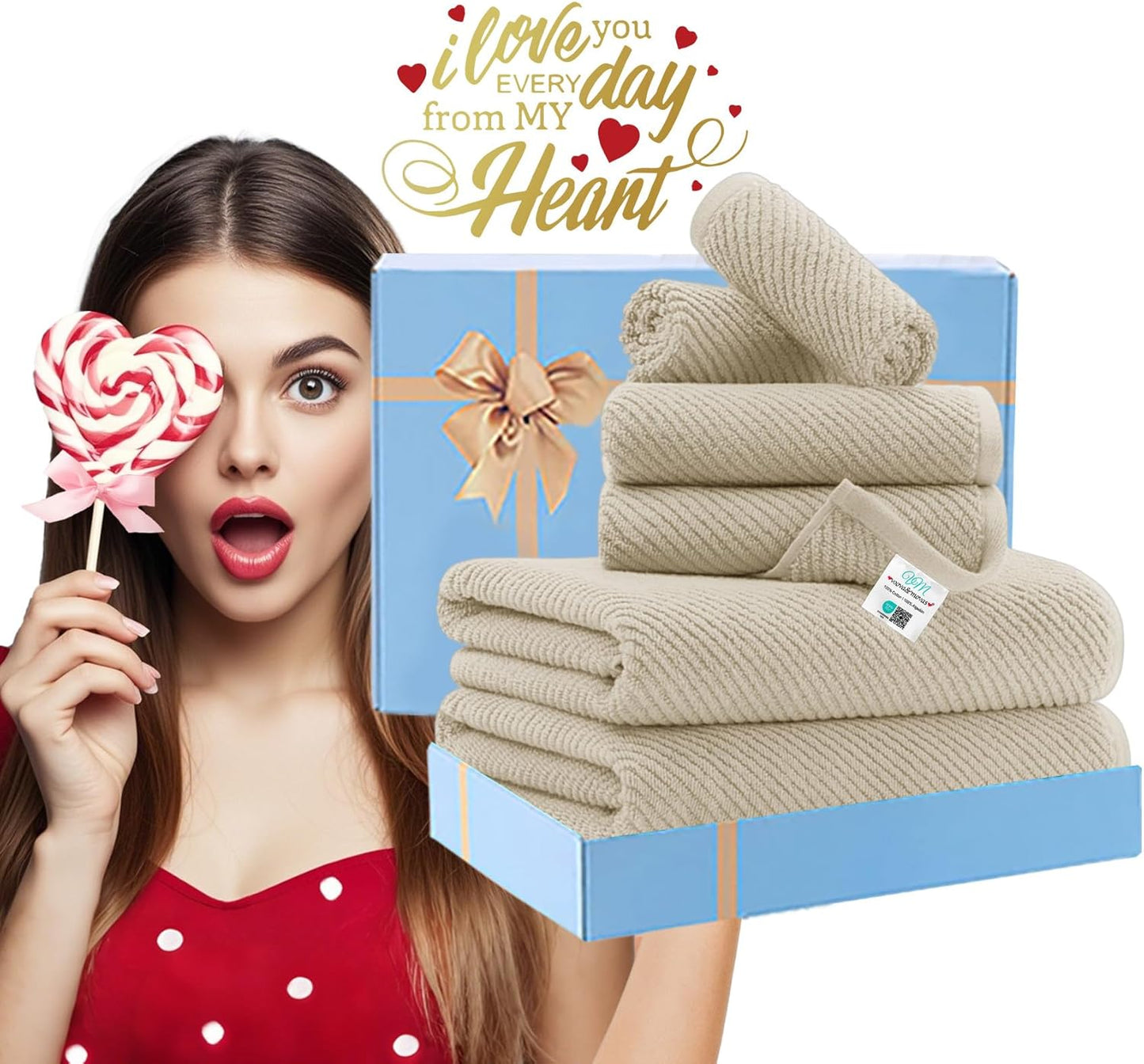 VOOVA & MOVAS Bath Towel Sets - 100% Cotton | Quick Dry | Light Weight | Thick | Soft, Beige Towels