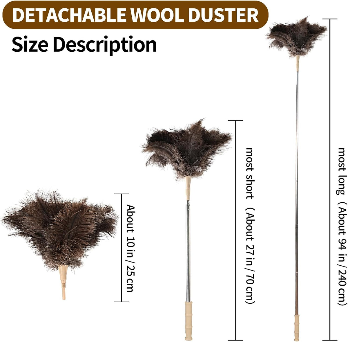 Extendable Cleaning Duster 94 Inch - Long Telescoping Ostrich Feather Dusters with Stainless Steel