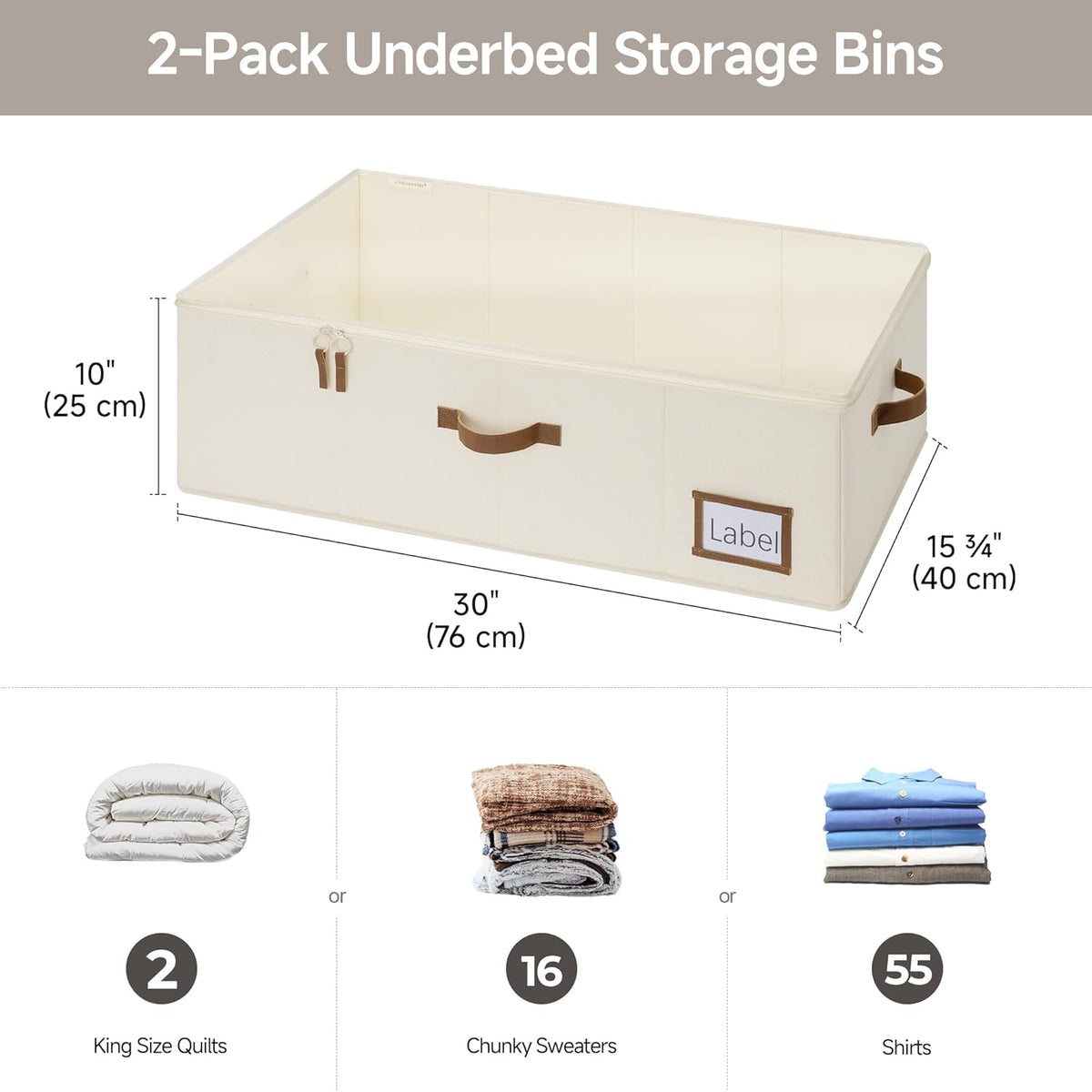 StorageWorks Under Bed Storage Bins, 10'' Underbed Storage Containers with Lid, 90L Clothes