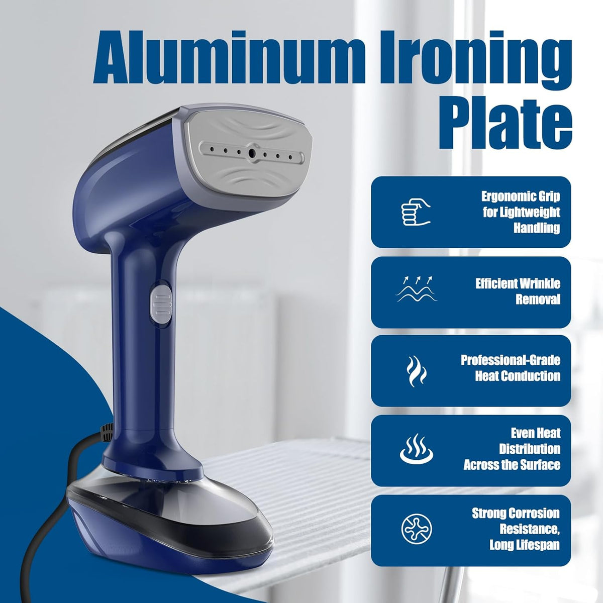 Powerful Handheld Fabric Steamer - 1800W with Fast Ceramic Heat-Up Plate, 2-in-1 Ironing & Wrinkle
