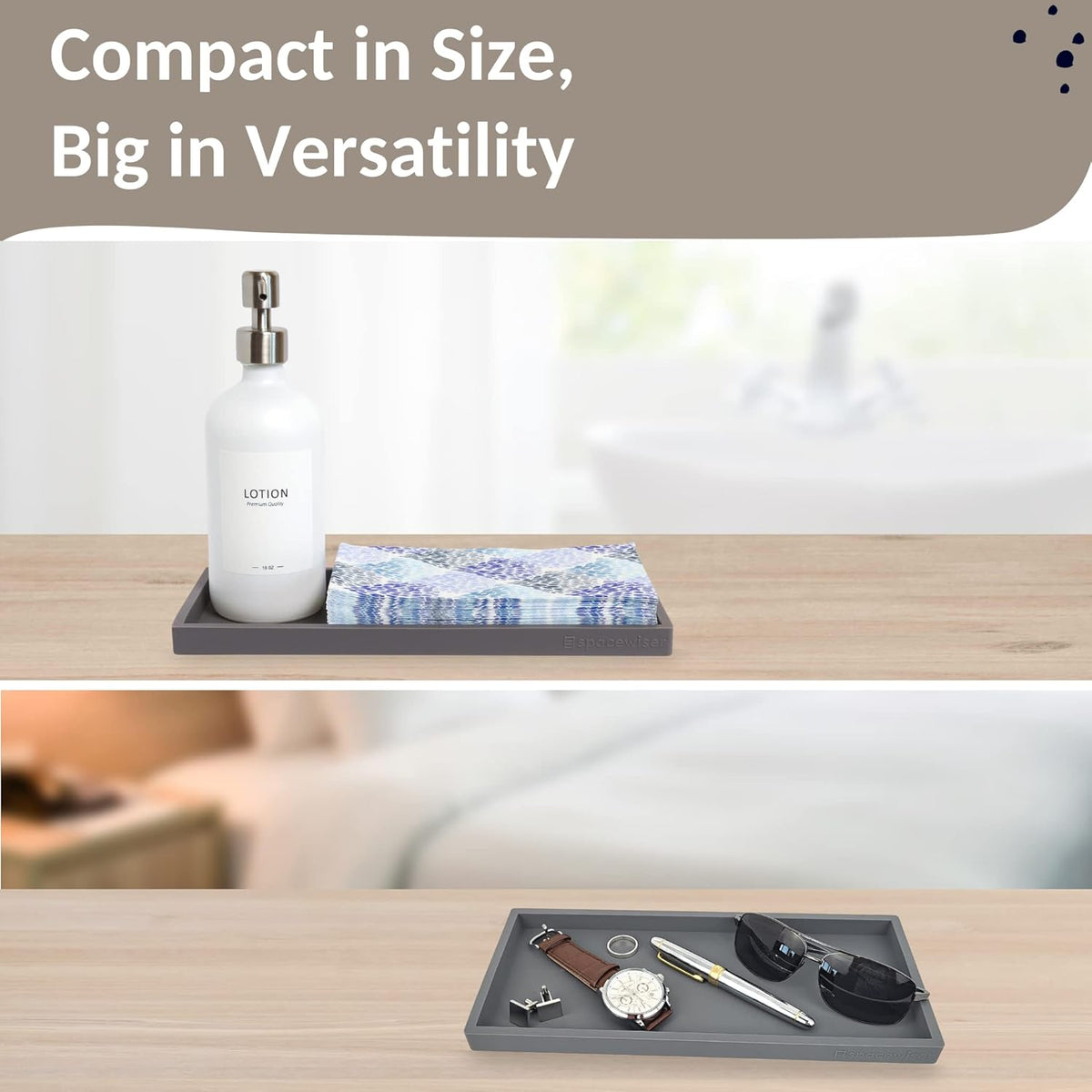 Countertop and Vanity Tray - 11.7" Silicone Bathroom Tray Countertop, Dish Soap Trays for Kitchen