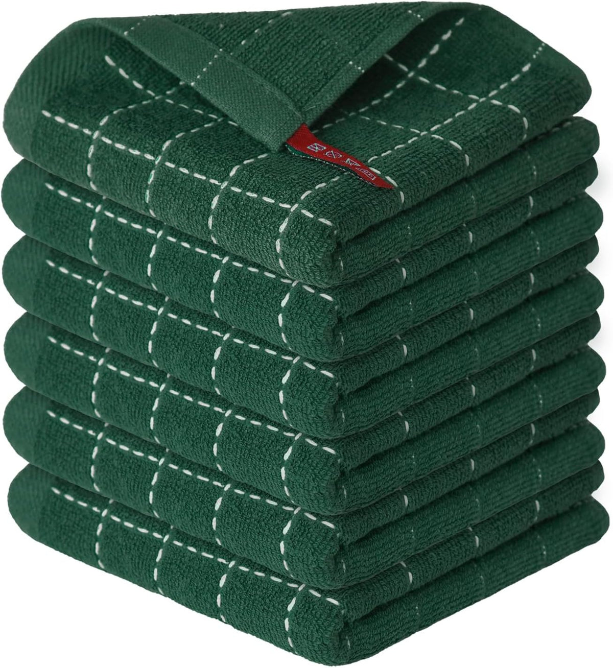 Artoid Mode Checkered Designed Cotton Green Terry Kitchen Dish Cloths, 12x12 Inch Soft Absorbent