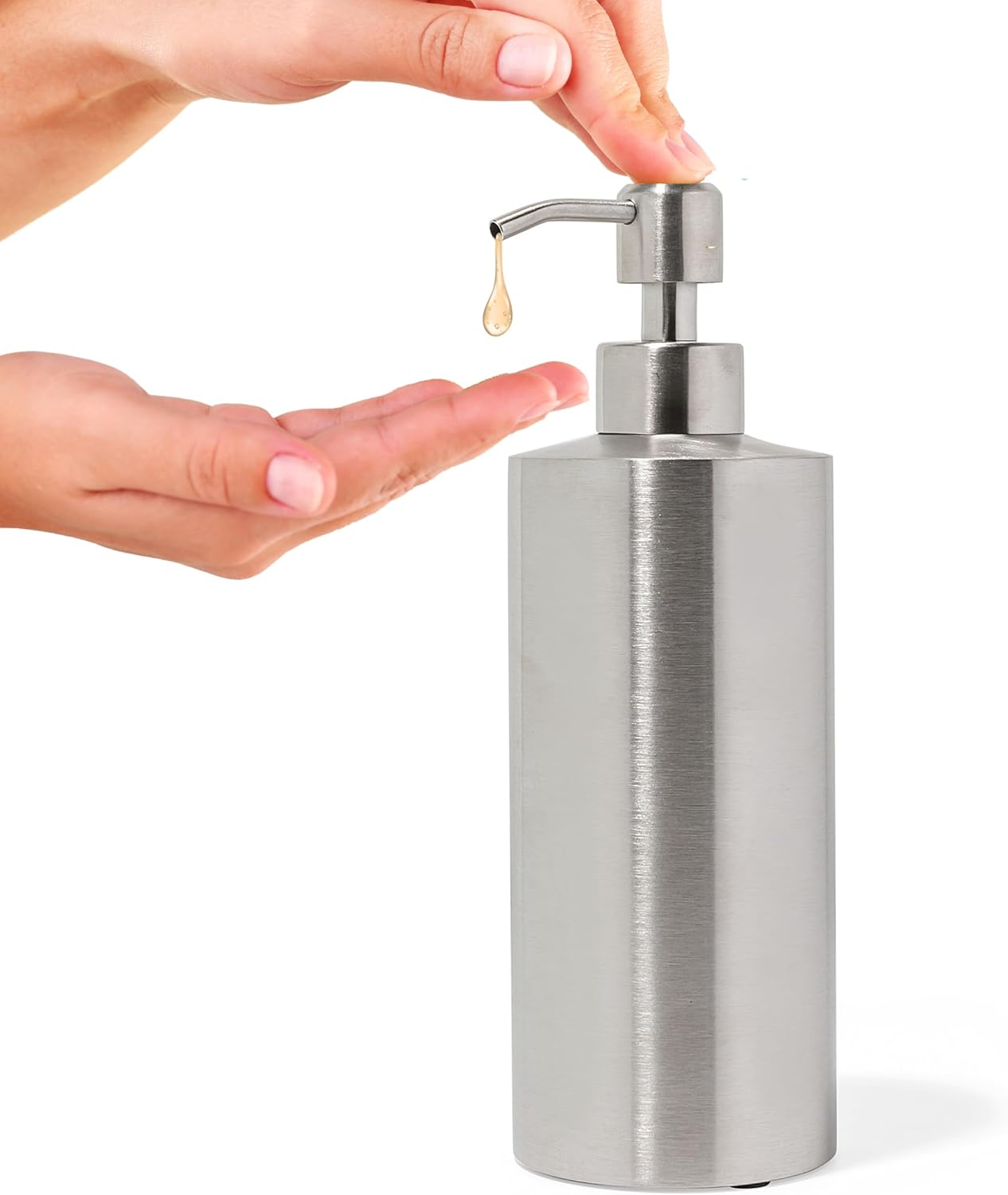 Silver Soap Dispenser Stainless Steel for Bathroom and Kitchen Sink, 15oz Refillable Round