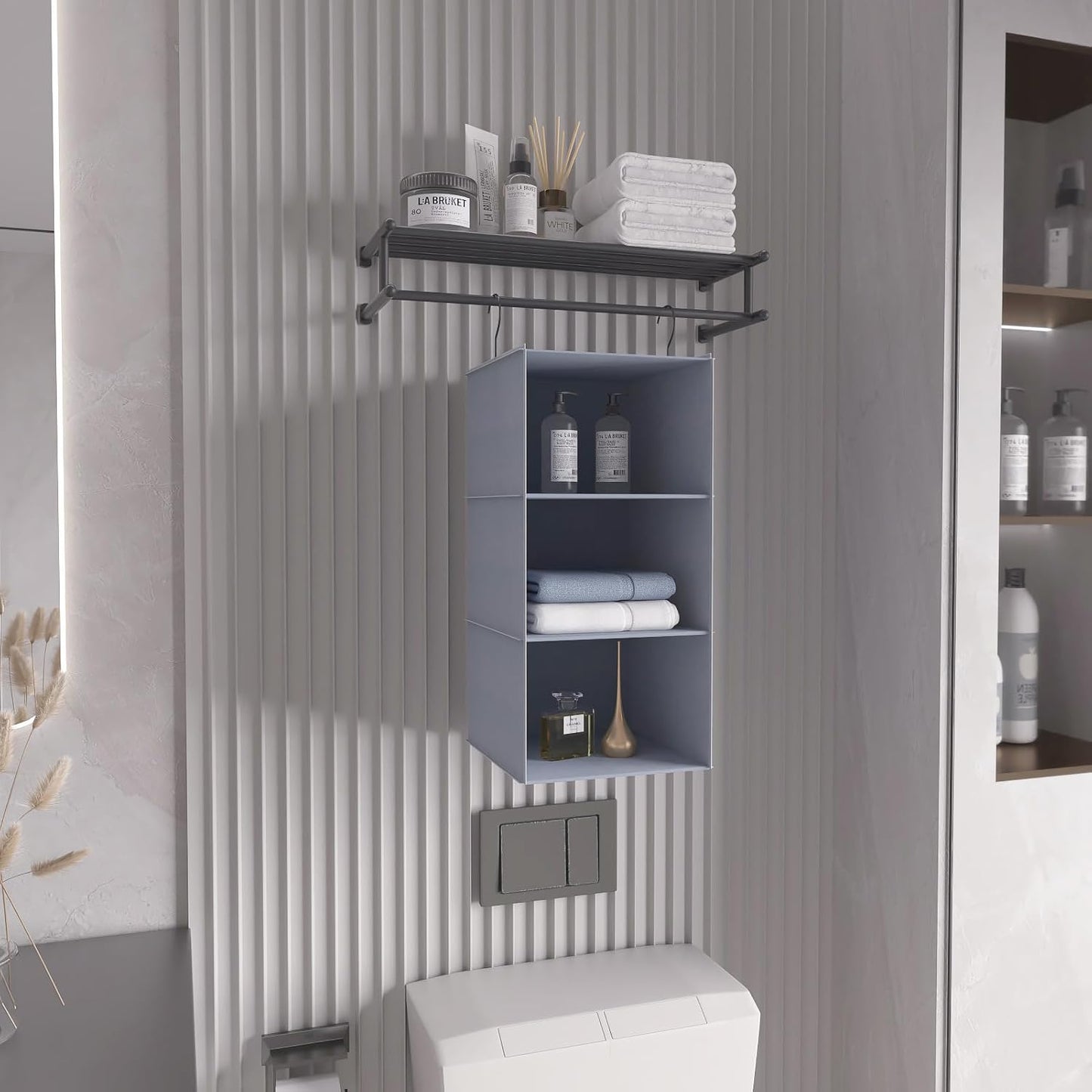 Hanging Closet Organizer and Storage 3-Shelf, Easy Mount Foldable Hanging Closet Wardrobe Storage