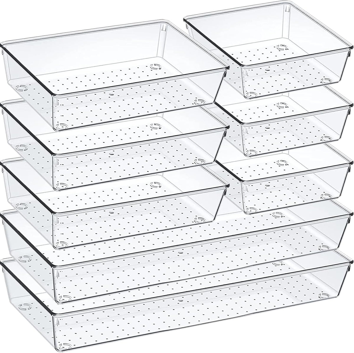 Criusia Drawer Organizer Set, Acrylic Non Slip Non Cracking Kitchen Drawer Storage Tray Large Size