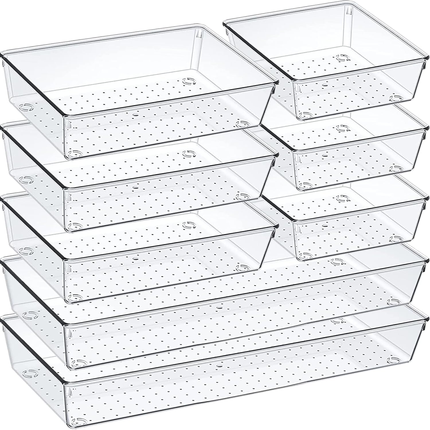 Criusia Drawer Organizer Set, Acrylic Non Slip Non Cracking Kitchen Drawer Storage Tray Large Size