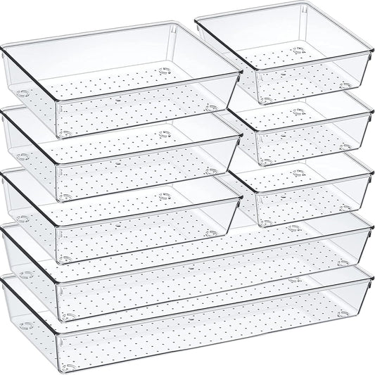 Criusia Drawer Organizer Set, Acrylic Non Slip Non Cracking Kitchen Drawer Storage Tray Large Size