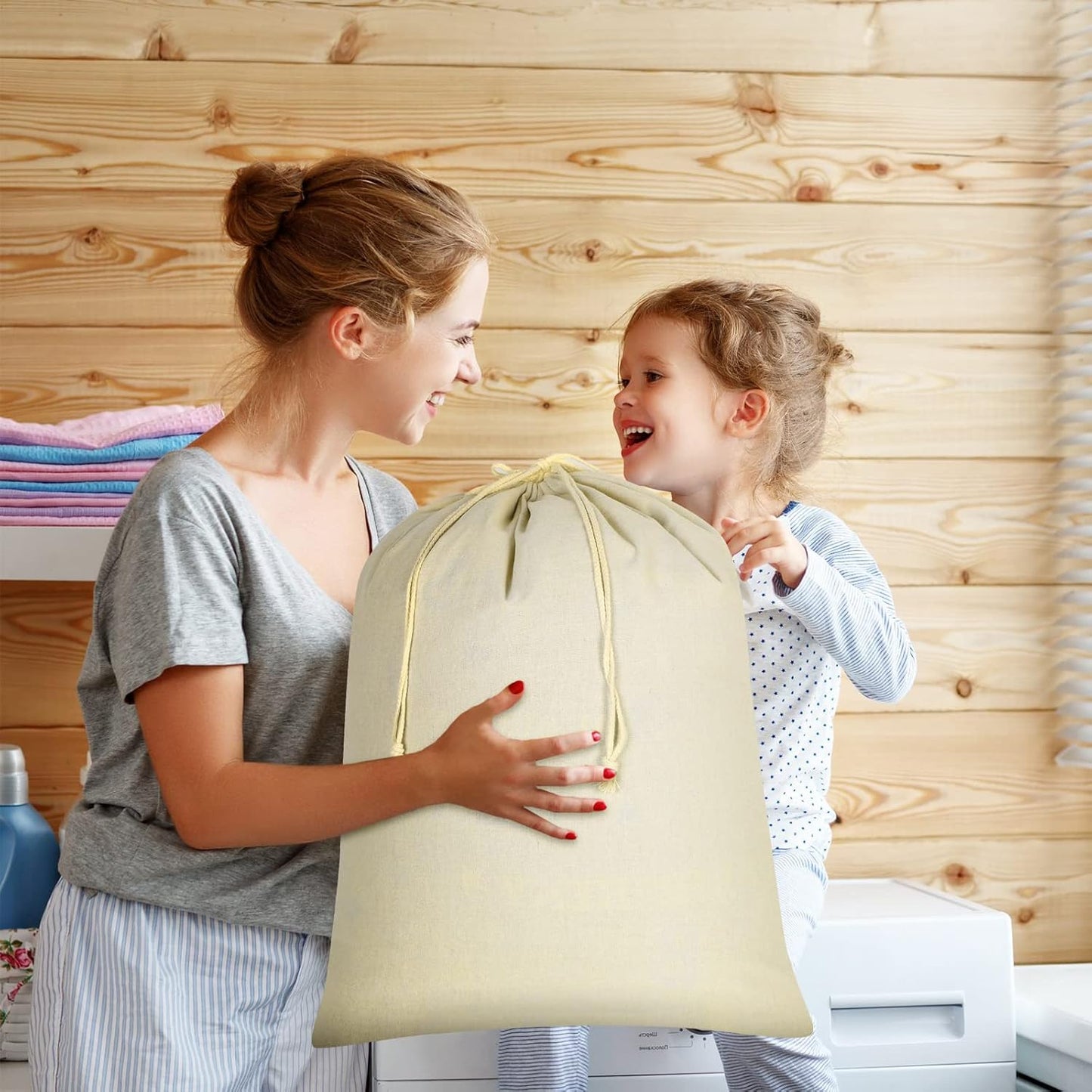4 Pieces 28" x 36" Canvas Laundry Bags Bulk Large Cotton Laundry with Drawstring Heavy Duty Hamper