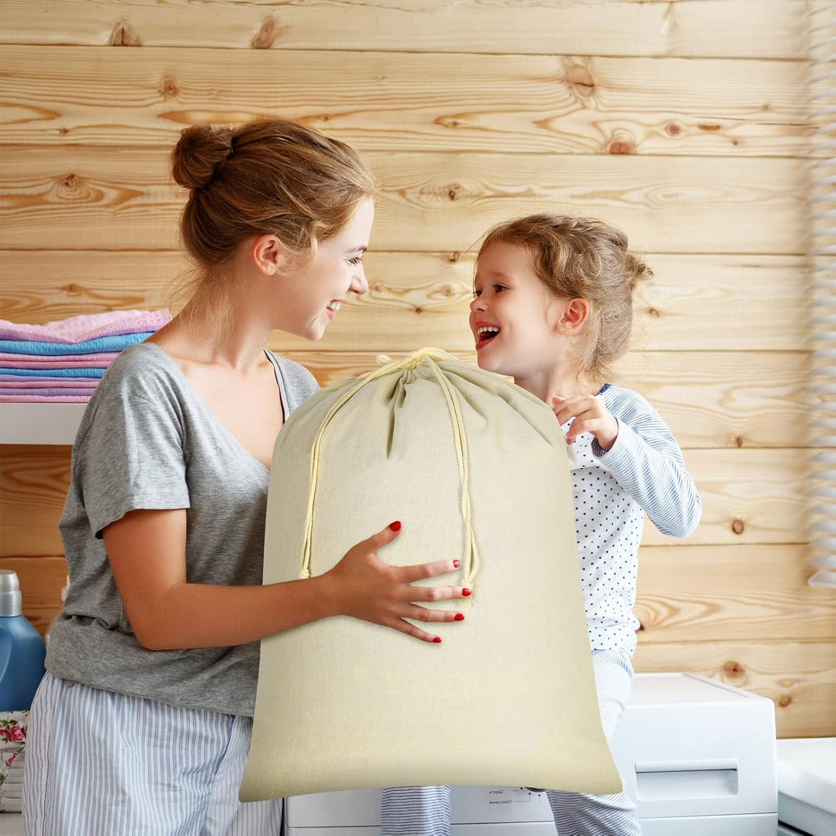 4 Pieces 28" x 36" Canvas Laundry Bags Bulk Large Cotton Laundry with Drawstring Heavy Duty Hamper